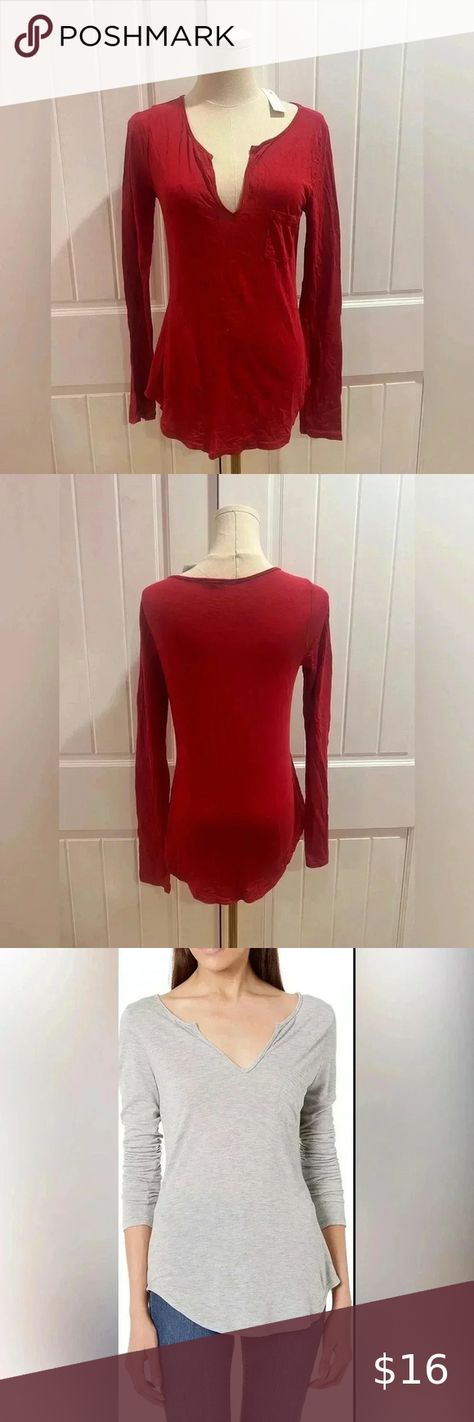 LAmade Women's Long Sleeve Open Henley Tee Red Size Small NWT