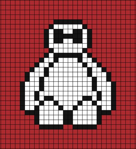 A pixel art, or perler beads template of Bay-max the white aired inflatable robot from Disney's Big Hero 6. Hero Pixel Art, Pixel Art Big Pixels, Big Hero 6 Pixel Art, Easy Pixel Art Disney, Big Pixel Art, Pixel Art Disney, Disney Pixel Art, Easy Pixel Art, Pixel Drawing