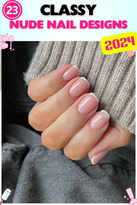 Classy nude nails with short square-shaped acrylics featuring classic French tips, perfect for formal and business settings, showcasing a glossy finish for a polished look. Natural Nail Shape Acrylics, Natural French Tip Acrylic Nails, Classy Nude Nails Square Short, Classic Short Nails, Short Classy Nails Acrylic, Classy French Nails, Neutral Wedding Nails, French Manicure Short Nails, Vintage Nail Art