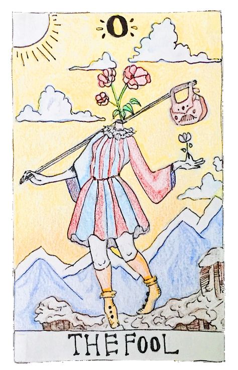 The Fool Tarot Card Tattoo Design, The Fool Tarot Tattoo Design, The Fool Tarot Card Art Minimalist, The Fool Tarot Design, The Fool Tarot Drawing, Tarot Card The Fool Tattoo, Tarot Cards The Fool Art, Painted Tarot Cards, The Fool Tattoo Design