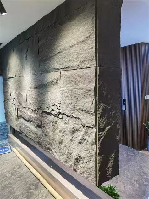 Stone Wall Design Outdoor, Granite Stone Wall, Stone Wall Cladding Texture, Pu Stone Wall, Room Wall Decoration Ideas, 3d Stone Wall, Cladding Texture, Gorgeous Living Room, Stone Walls Interior