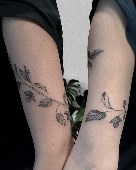 Plant Matching Tattoos, Best Friend Tattoos Plants, Cool Friendship Tattoos, Matching Plant Tattoos For Best Friends, Best Friend Plant Tattoos, Matching Plant Tattoos, Matching Nature Tattoos, Vine Tattoo Ideas, Small Friendship Tattoos