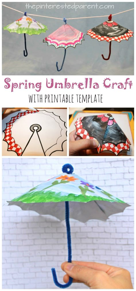 Spring Umbrella, Umbrella Craft, Template Color, April Crafts, Papel Craft, Spring Crafts For Kids, Crafts For Seniors, Art And Craft Videos, Harry Potter Crafts