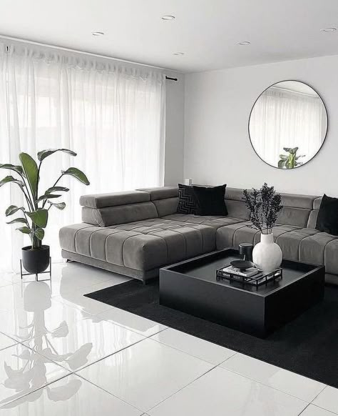 Black White And Grey Living Room, Black Sofa Living Room, Gray Sofa Living, Black And White Living Room Decor, Grey Sofa Living Room, Black Living Room Decor, White Living Room Decor, Black And White Living Room, Living Room Decor Gray