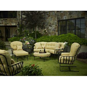 Fleur De Lis Living Urquhart Sofa with Cushion & Reviews | Wayfair Wrought Iron Furniture, Table Metal, Patio Lounge, Outdoor Side Table, Metal Side Table, Patio Sofa, Patio Dining Set, Patio Furniture Sets, Lounge Sets