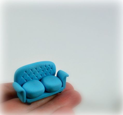 1000+ ideas about Polymer Clay Miniatures on Pinterest | Polymer ... Turquoise Sofa, Food Clay, Miniature Polymer Clay, Soft Turquoise, Polymer Clay Fairy, Brown Legs, Retro Sofa, Clay Fairies, Polymer Clay Diy