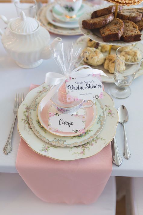 Bridal Shower Tea Station, Bridal Shower Vintage Tea Party, Bridal Tea Party Table Setting, Teacup Party Favors, Tea Party Place Setting, Tea Party Name Place Cards, Tea Party Place Settings, Bridal Shower Place Settings, Tea Place Setting