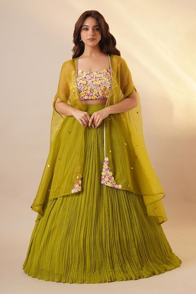 Buy Maroon Organza And Georgette Embroidery Cape & Waistband Lehenga Set For Women by Ridhima Bhasin Online at Aza Fashions. Patchwork Lehenga, Ridhima Bhasin, Cape Lehenga, Jacket Lehenga, Embroidered Bustier, Garba Dress, Satin Embroidery, Anarkali Lehenga, Blue Cape