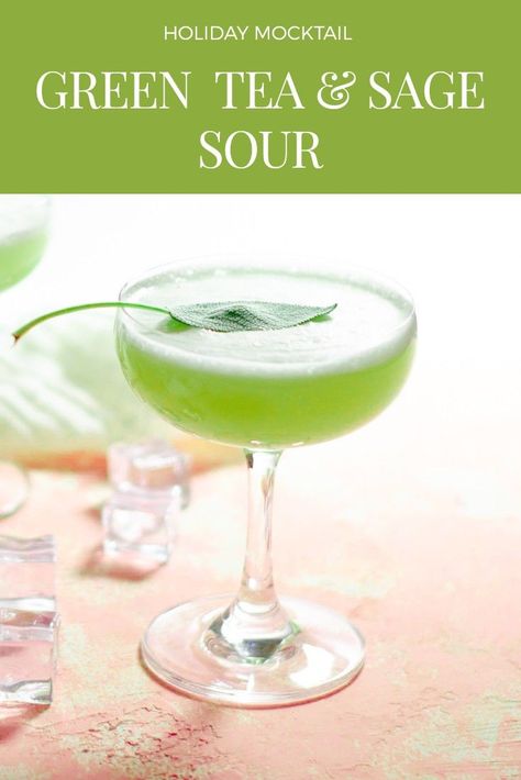 Green tea, sage syrup, some lime, and a splash of bitters make this one complex and delicious mocktail #vegandrinks #vegan #greentea #greenteacocktails #sage #sagemocktails #sagecocktails #mocktails #nonalcoholic #spirtfree #non-alcoholic #healthydrinks #deliciousmocktails #holidaydrinks #drinkideas #cocktails #libations #projectmocktail #prettydrinks Sour Mocktail Recipe, Green Tea Mocktail Recipe, Green Mocktails Non Alcoholic, Sage Syrup, Holiday Mocktail, Irish Dinner, Homecoming Decorations, Sage Tea, Iced Green Tea