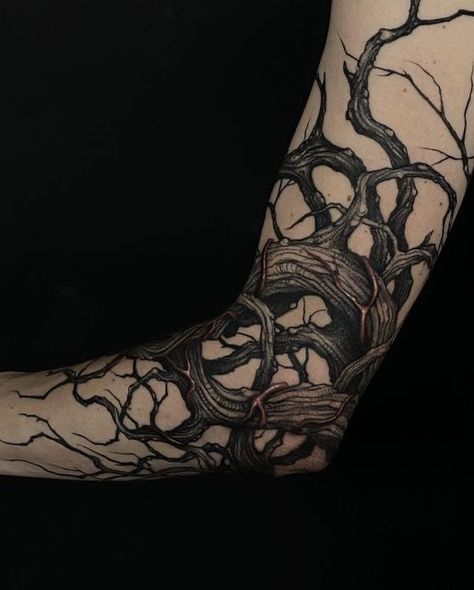 Dark Nordic Tattoo, Dark Leg Sleeve, Creepy Floral Tattoo, Black Metal Tattoo, Dark Tattoo Ideas, Wheat Tattoo, Dark Feminine Tattoos, Stammestattoo Designs, Gotik Tattoo