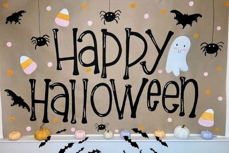 Fall Brown Paper Sign, Brown Paper Halloween Banner, Brown Paper Signs Diy, Halloween Party Banner Painted, Diy Happy Halloween Banner, Halloween Butcher Paper Sign, Halloween Brown Paper Banner, Halloween Sorority Banner, Painted Halloween Banner