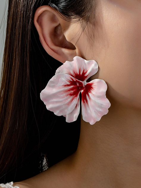 1 Pair Enameled Flower Petals Floral Statement Earring For Women Pink    Iron     Women Fashion Jewelry, size features are:Bust: ,Length: ,Sleeve Length: Pink Iron, Women Stud Earrings, Petal Earrings, Soft Gamine, Statement Earring, Earring For Women, Earrings Inspiration, Pink Collar, Classy Jewelry