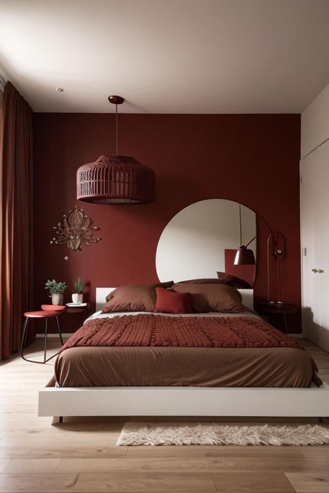 Maroon Bedroom, Room Color Ideas Bedroom, Bedroom Inspirations For Small Rooms, Maroon Walls, Bedroom Sitting Room, Living Room Orange, Table Decor Living Room, Clean Bedroom, Accent Wall Bedroom