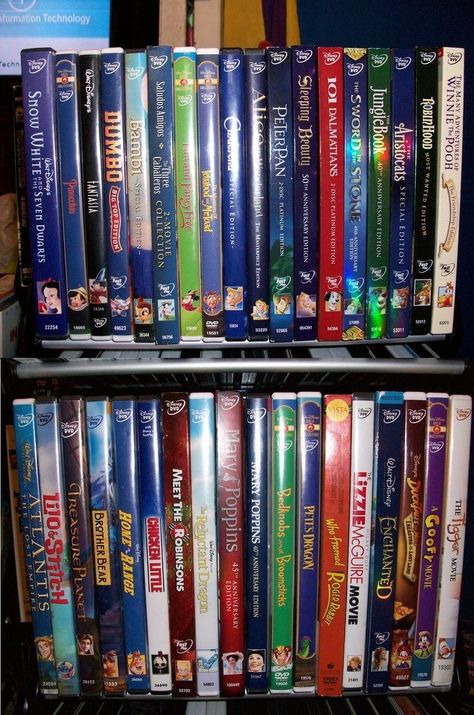 Movie Dvd Aesthetic, Dvd Movies Aesthetic, Dvd Nostalgia, Dvd Collection Aesthetic, Disney Paused, Disney Dvd Collection, Movie Shelf, Disney Dvds, 1990s Nostalgia