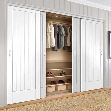 Built In Wardrobe Doors, Built In Wardrobes, Hall Cupboard, Bedroom Built In Wardrobe, 4 Door Wardrobe, Wardrobe Door Designs, Fitted Bedrooms, Built In Robes, Sliding Wardrobe Doors