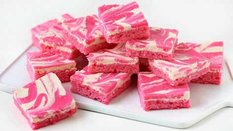 Pink Blondies, Pink Velvet Cheesecake, Pink Brownies, Pink Cheesecake, Swirled Brownies, Rainbow Chip Frosting, Rainbow Cheesecake, Cheesecake Swirl Brownies, Chocolate Extract