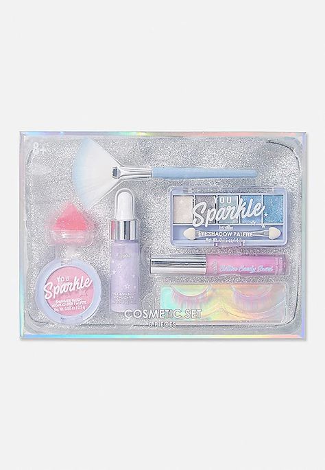 Just Shine You Sparkle Cosmetic Set | Justice Justice Makeup, Ariana Perfume, Justice Accessories, Baby Doll Nursery, Unicorn Fashion, Unicorn Hoodie, Barbie Room, Cosmetic Sets, Kids Makeup