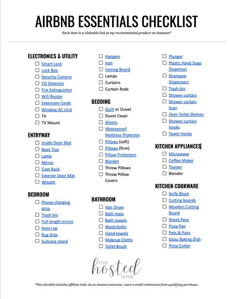 airbnb essentials checklist Airbnb Amenities List, Air Bnb Essentials, Airbnb Essentials Checklist, Airbnb List Of Items, Air Bnb Checklist, Airbnb Furnishing Checklist, Airbnb Bathroom Essentials, Airbnb Necessities, Air Bnb Design Ideas