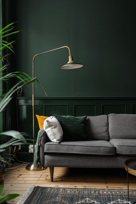 45+ Dark Green Living Room Ideas to Create a Luxe Atmosphere Dark Emerald Living Room, Green Accents Living Room, Dark Green Living Room Ideas, Green Living Rooms, Emerald Green Living Room, Green Living Room Ideas, Dark Green Rooms, Green Walls Living Room, Dark Green Living Room