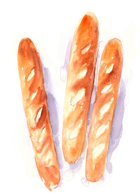 #French #baguettes #watercolor illustration, #paris, #food sketch, bread, french #bakery French Bread Illustration, French Food Art, French Watercolor Paintings, Bread Sketch, Bread Watercolor, Watercolor Bread, Bread Illustration, Cooking Illustration, Watercolour Food