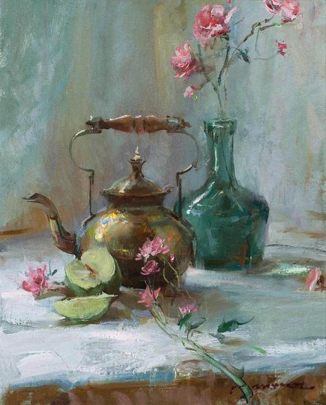 Daniel Gerhartz, Painting Ideas For Beginners, Brass Pot, Afrique Art, Canvas For Beginners, Painting Still Life, Impressionist Art, Still Life Art, Beginner Painting