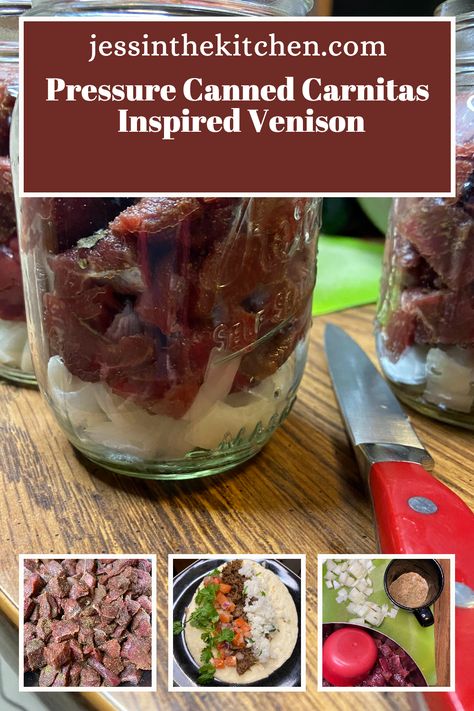 Pressure Canning Venison Recipes, Pressure Canning Deer Meat, Canned Venison Stew, Pressure Canning Recipes Meals Dinners, Venison Pressure Cooker Recipes, Canning Deer Meat Recipes, Venison Canning Recipes, Canning Venison Pressure, Shredded Venison Recipes