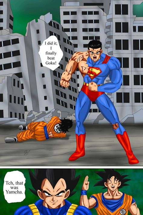 Superman vs Yamcha but he thought it was Goku. Goku And Superman, Goku Funny, Goku Vs Superman, Dbz Funny, Goten Y Trunks, Dbz Memes, Chinese Anime, Men Vs Women, Women Laughing