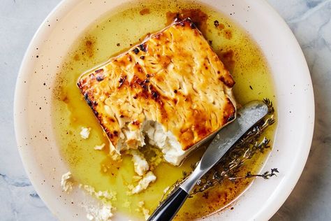 Baked Feta With Honey, Feta With Honey, Roasted Feta, Tomatoes Roasted, Thyme Honey, Baked Feta, Small Oven, Nyt Cooking, Baked Brie