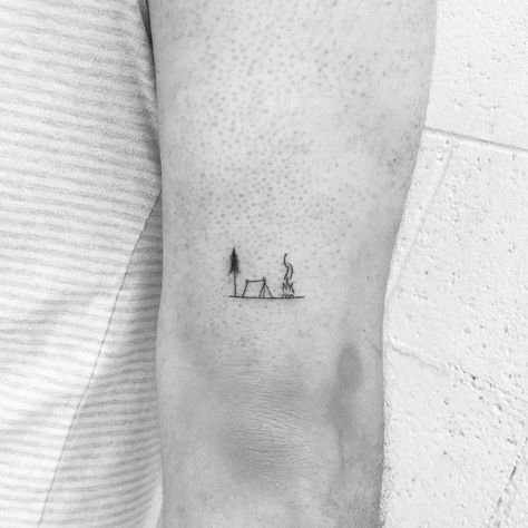 Tent Tattoo, Evermore Tattoo, Camping Tattoo, Needle Tattoo, Single Needle Tattoo, Fine Line Tattoo, Minimalist Line Art, Little Tattoos, Camping Tent