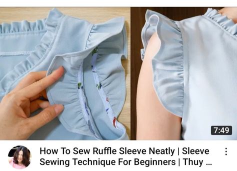 Ruffled Sleeves Top, Sleeve Patterns Sewing Ideas, Sewing Ruffle Sleeves, How To Sew A Ruffle Sleeve, Ruffle Sleeve Tutorial, How To Sew On Sleeves, Add Ruffles To Shirt Diy, Sewing Sleeves On A Dress, How To Sew Puff Sleeves Tutorials