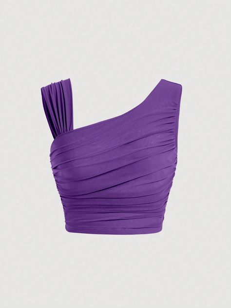 Violet Purple Casual Collar Sleeveless Knitted Fabric Plain  Embellished Slight Stretch  Women Clothing Violet Clothes, Top Morado, Purple Top Outfit, Tops Bonitos, Birthday Decorations At Home, Clothing Tape, Purple Tops, Purple Crop Top, Casual High Heels