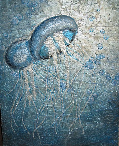 Jelly Fish Mosaic Nautical Mosaic, Motifs Art Nouveau, Sea Underwater, Blue Jellyfish, Mosaic Animals, Underwater Scene, Mosaic Stained, Roman Mosaic, Mosaic Madness