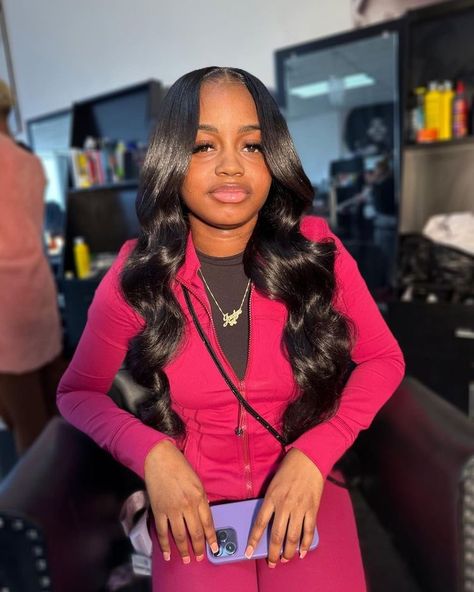 Middle Part Versatile Quick Weave, Middle Part Quick Weave With Curls, Leave Outs Sew In, Middle Part Quick Weave With Leave Out Curls, Sew In Leave Out Hairstyles, Quick Weave Leave Out, Middle Part Closure Sew In, Middle Part Sew In Hairstyles, See In Weave Hairstyles Black Women