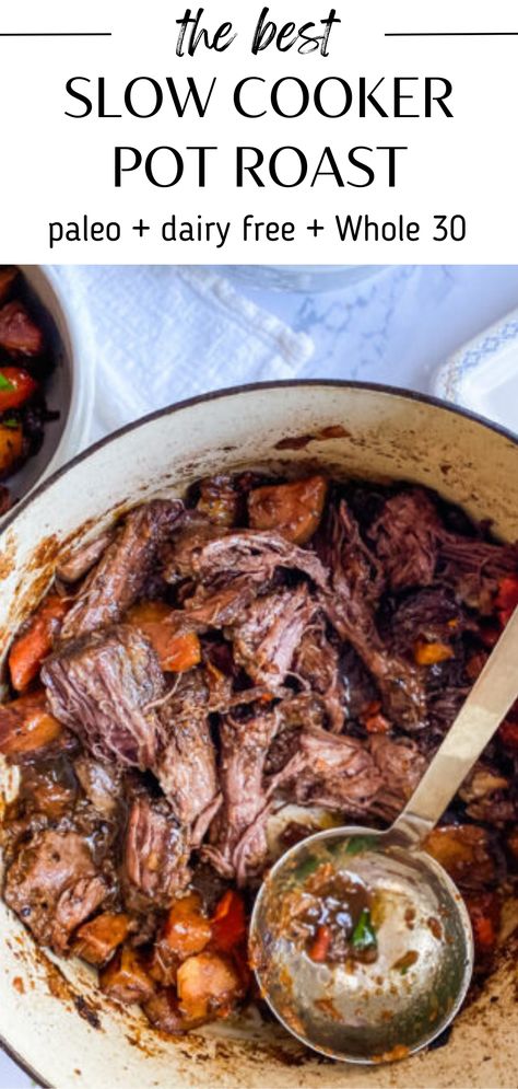 This whole 30 approved pot roast is the perfect fall recipe. Make it in the dutch oven, instant pot or slow cooker. This recipe is also paleo, gluten free and dairy free. Pot roast makes the best leftovers too! Dairy Free Pot Roast, Whole 30 Pot Roast, Instapot Recipes Paleo, Paleo Pot Roast, Best Leftovers, Gluten Free Dairy Free Recipes Dinner, Gluten Free Dairy Free Dinner, Pot Roast Crock Pot Recipes, Chuck Roast Recipes