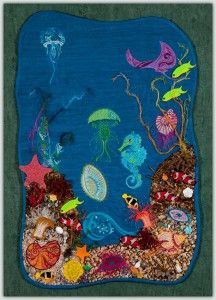 BFC1493 Art Quilt - Ocean Fantasy Marine Quilt, Seascape Quilts, Hawaiian Applique Quilt, Marine Baby, Ocean Quilt, Sea Quilt, Beaded Mirror, Hawaiian Art, Quilt Care