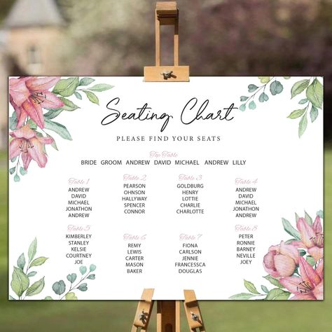 Personalised Wedding Table Plan Find Your Seat Sign Engagement Function Parties Seating Plan Table Plan, Leafy Flower Design Wedding Chart We print using industrial printer on a nice thick card paper and securely pack the Marriage Contract in card envelope so your certificate reaches you securely.  Please provide the names and information you want printed on the board in your order notes or by Etsy messages We don't accept any returns on personalised contract boards.  Sizes we offer A2, A3 & A4 Wedding Chart, Flower Design Wedding, Find Your Seat Sign, Plan Table, Marriage Contract, Wedding Seating Plan, Find Your Seat, Party Seating, Wedding Table Plan