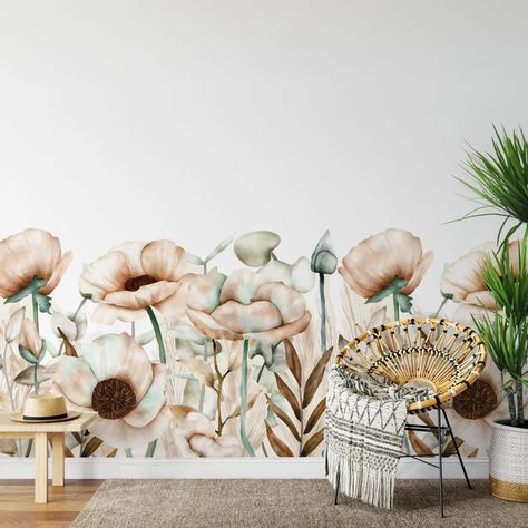 Poppy Eucalyptus Flowers Wall Stickers Beige Neutral Calm - Etsy Australia Geometric Decals, Eucalyptus Flowers, Leopard Wall, Floral Wall Decals, Oracal Vinyl, Flower Wall Stickers, Wall Stickers Living Room, Flowers Wall, Vinyl Fabric