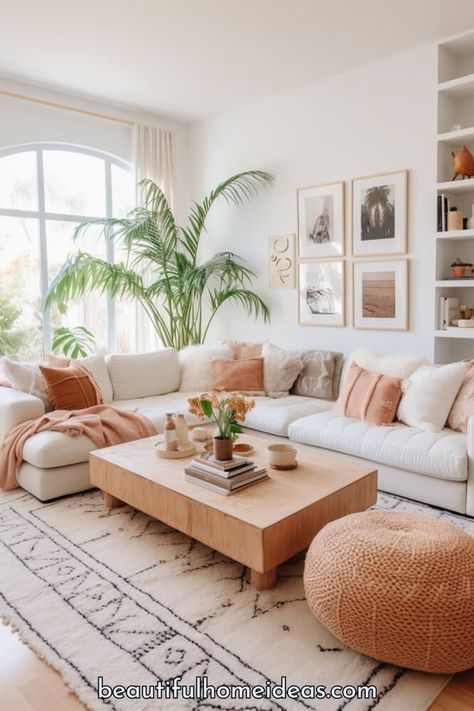 27 Beautiful Boho Living Room Design and Decor Ideas - Beautiful Home Ideas Boho Home Aesthetic Inspiration, Living Room Boho Aesthetic, Living Room Designs Rattan, Boho Modern Design, California Boho Living Room, Coastal Boho Living Room Decor, Home Decor Boho Modern, Boho Living Room Beige Couch, Boho With Color