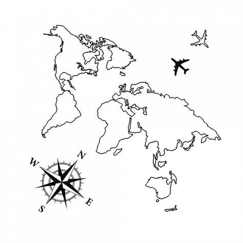 Tattoo Airplane, World Map Tattoos, Map Tattoo, Airplane Tattoos, Tattoo Wrist, Map Tattoos, Shape Tattoo, Wind Rose, Muster Tattoos