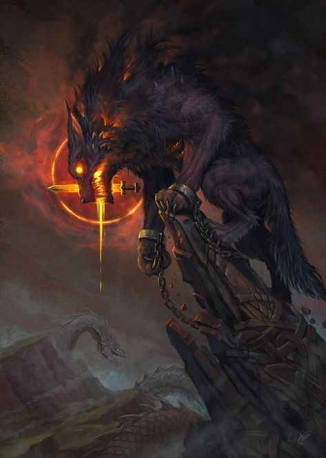 Fenrir Tattoo, Lup Singuratic, Arte Viking, Art Viking, Creature Fantasy, Norse Myth, Fantasy Wolf, Art Noir, Werewolf Art