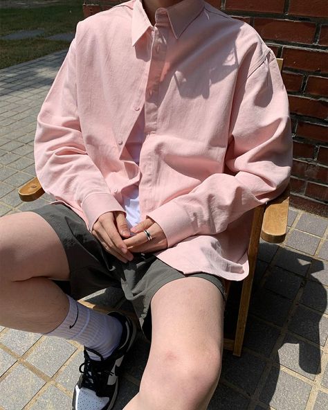 Pink Outfit Men Summer, Pastel Boy Outfit, Pink Outfits Men, Pink Button Up Shirt Outfit, Black And White Outfit For Men, Pastel Outfit Men, Coquette Men, Outfit Inspo Men, White And Black Shoes