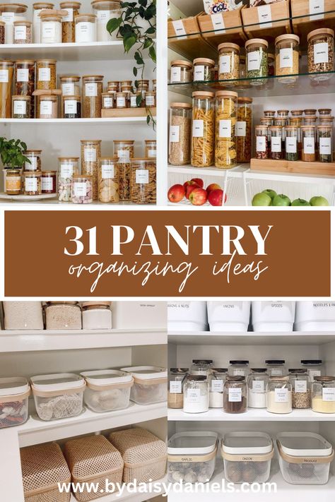 Elevate your pantry organization with 31+ ingenious ideas! From smart storage solutions to space-saving hacks, explore inspiration to transform your pantry into a clutter-free paradise. Pin now to organize your kitchen with ease! Pantry Container Organization, Kitchen Sorting Ideas, Home Pantry Organization, Kitchen Order Organization Ideas, Kitchen Pantry Containers, Pretty Pantry Organization, Organize Spices In Pantry, Glass Pantry Organization, Pantry Storage Ideas Small