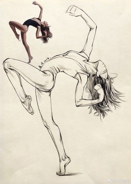 1164fc9fa93a1faf3ba1e6d803a82fa8 A stylized sketch of a dancer in a leotard captures a dynamic pose, overlaying a realistic image of the dancer mid-movement. | Sky Rye Design Dynamic Figure Drawing, Dancing Sketch, Poses Tips, Art Of Drawing, Human Body Drawing, Human Figure Sketches, Dynamic Pose, Fashion Figure Drawing, Art Photography Portrait