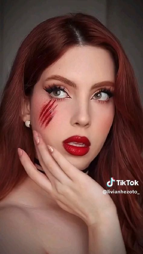 Poisoned Makeup Halloween, Monster Halloween Costumes Women, Easy Halloween Blood Makeup, Simple Halloween Looks For Women, Evil Nurse Makeup, Zipper Face Makeup Halloween, Zombie Bride Makeup Halloween, Possessed Halloween Costume, Glam And Gore Makeup