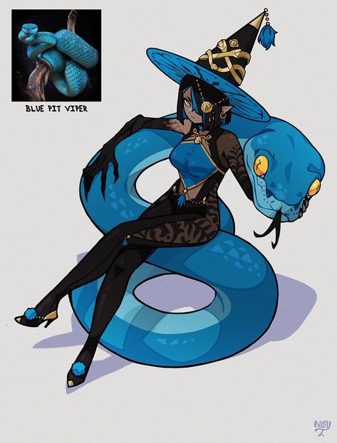 MilkyTiddyBoy🥛 en Twitter: "Blue Pit Viper Witch 🐍 https://t.co/VsuPm4JcjT" / Twitter Blue Pit Viper, Monster Girl Encyclopedia, Witch Characters, Pit Viper, Witch Design, 판타지 아트, Female Character Design, Character Design References, Dnd Characters