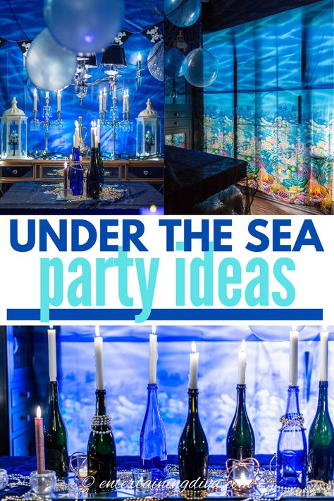 Under The Sea Party Ideas | Halloween Party Ideas Ocean Theme Pool Party, Under Water Theme Party Decoration, Deep Sea Party Decorations, Marine Biology Party, Ocean Party Decor, Under The Sea Adult Party, Sea Decoration Ideas Ocean Themes, Under The Sea Prom Theme, Diy Under The Sea Decorations