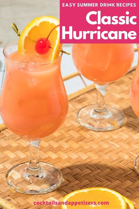 Tropical and refreshing, this Hurricane Cocktail is a bright and fruity beverage served in hurricane glasses for a super tasty drink that’s perfect for the summer! Coconut rum, triple sec and pineapple juice come together for summer drinks perfect for parties, game day and pool parties! Summer cocktails and fruity drinks with alcohol your guests will enjoy. Fruity Drinks With Alcohol, Fun Summer Drinks Alcohol, Drinks With Alcohol, Fruity Summer Drinks, Drinks With Pineapple Juice, Coconut Rum Drinks, Fruity Alcohol Drinks, Fun Summer Drinks, Rum Cocktail Recipes