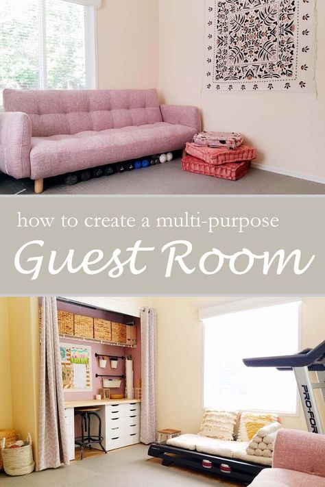 Craft And Workout Room Ideas, Multifunction Room Ideas, Spare Bedroom Multipurpose, Home Office Craft Room Gym, Small Home Gym Guest Room, Sewing Room And Guest Room Ideas, Craft Room And Spare Bedroom, Fitness And Guest Room, Guest Room Office Workout Room