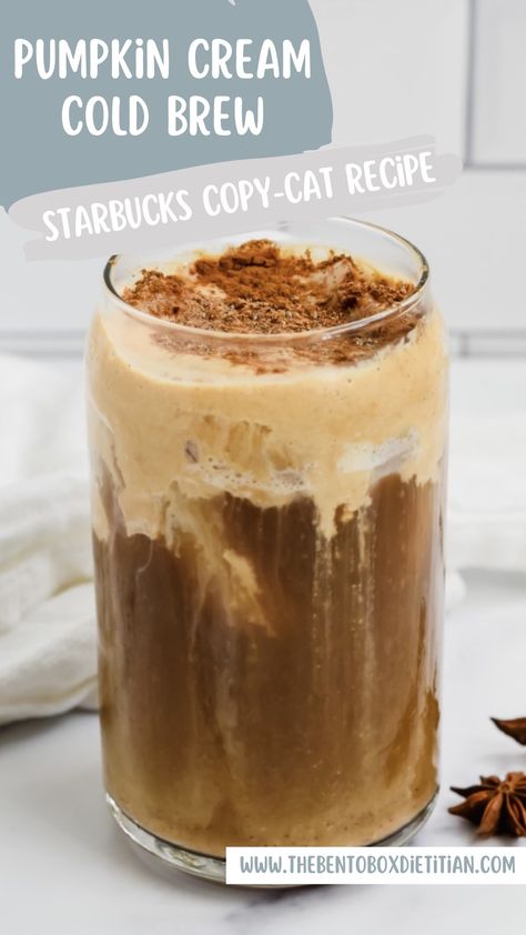 This homemade pumpkin cream cold brew (starbucks copycat) recipe is lower in calories and more affordable to enjoy regularly! #starbuckscopycat #starbuckscopycatrecipe #pumpkincreamcoldbrew #pumpkincream #coldbrew #homemadecoffee #coffeerecipe Pumpkin Cold Foam Starbucks, Pumpkin Cold Foam, Pumpkin Cream Cold Brew, Cream Cold Brew, Copycat Starbucks Recipes, Cold Foam, Homemade Coffee, Starbucks Copycat, Pumpkin Cream