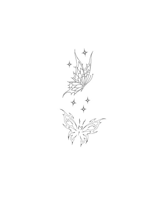 Stars And Butterfly Tattoos, Butterfly With Stars Tattoo, Medium Size Tattoos, Nape Tattoo, Small Pretty Tattoos, Discreet Tattoos, Tat Ideas, Star Tattoos, Creative Tattoos